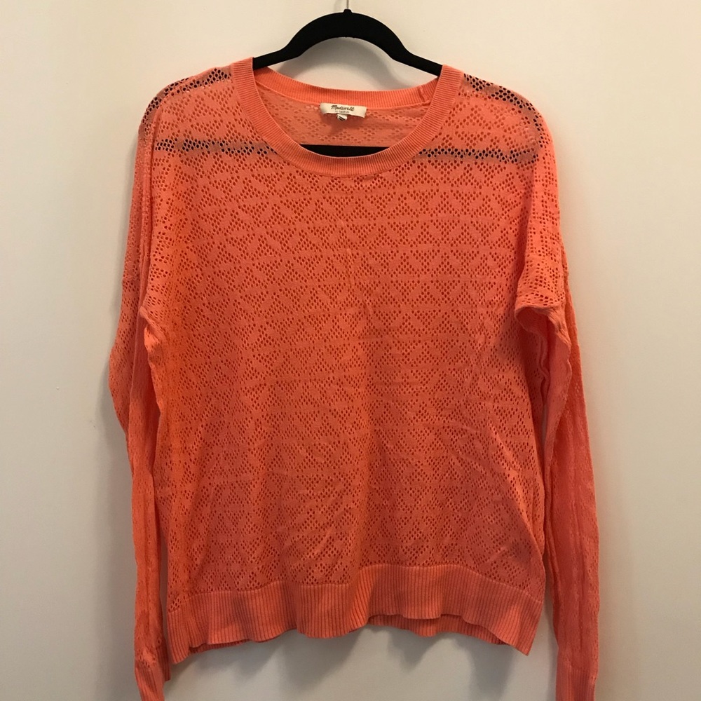 Madewell bright peach sheer mesh sweater